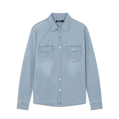 남성 시즌리스 기본 바이오스톤 워싱 탈색 데님셔츠_AN5DDH926-LB_1