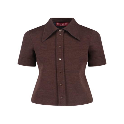 구찌 울 코튼 저지 셔츠 836442 Z7AXV 2063 Brown