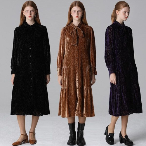 르오트 홈쇼핑방송/ 벨벳 번아웃 타이넥 원피스-사이즈 5588까지915161