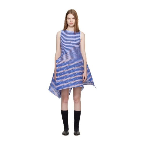 이세이미야케 원피스 네이비 제네릭 스트라이프 머신 플리츠 미니 드레스 261809F052000