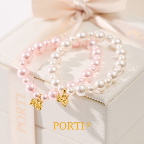 뽀르띠  진주 리본 이름조각 팔찌 0.5g