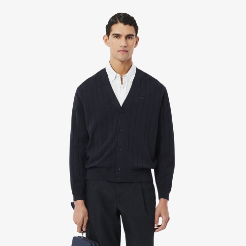 라코스테 남성 PARIS PACK 립조직 V넥 가디건_AH1039-56G