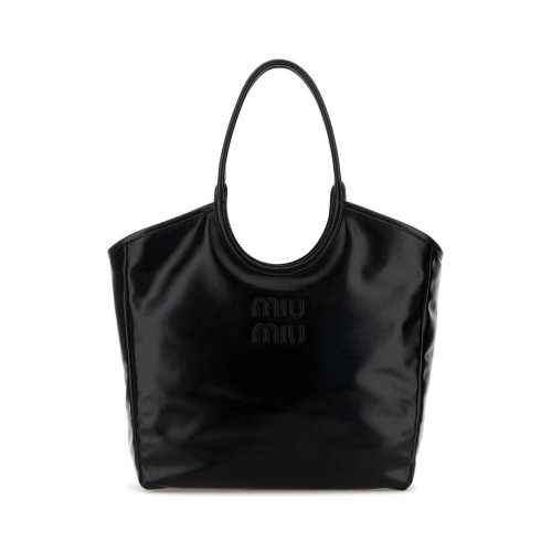 미우미우 블랙 레더 쇼핑 백 5BG3212IEO F0002