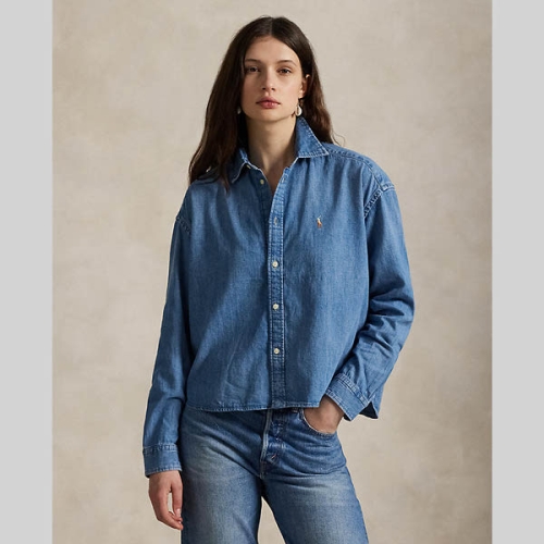 폴로랄프로렌 여성 크롭 박시 데님 셔츠 WMPOSHTNDO20795400