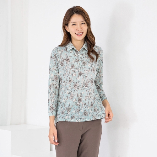 모슬린 엄마옷 카라 겉기모 단도꽃 긴팔티셔츠 512FGH059 마담