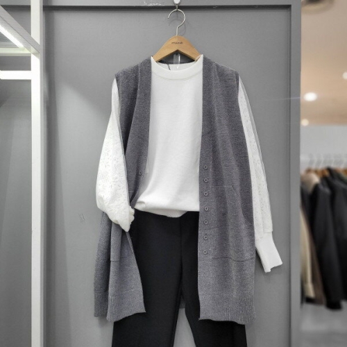 무자크 심플단추포인트 루즈핏 니트베스트 P2KV01