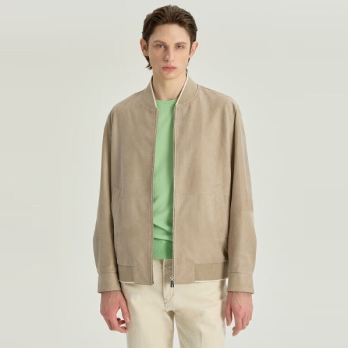 닥스 남성 베이지 고트 스웨이드 가죽 점퍼 DMJU6AL02I2