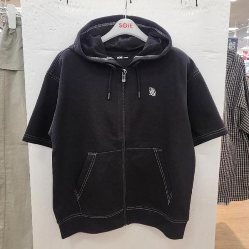 소이 HC22 5부 배색 스티치 후드 점퍼 남아 여름용 블랙 박스핏 스티치 후드 점 S45902899