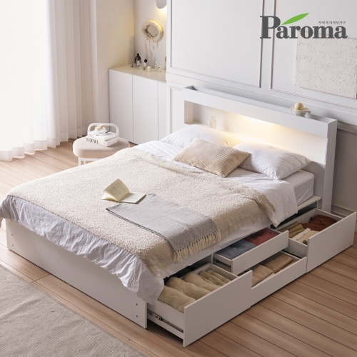 파로마 제이콥 LED 4서랍 평상형 수납 침대 SS