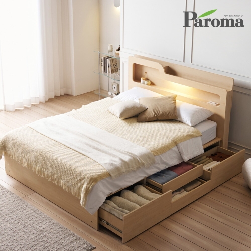 파로마 에단 LED 4서랍 평상형 수납 침대 K
