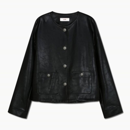 리스트 여성 레더 라운드넥 자켓 TWWJKQ52140