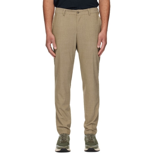 보스 남성 베이지 슬림 핏 울 슬랙스 261085M191004