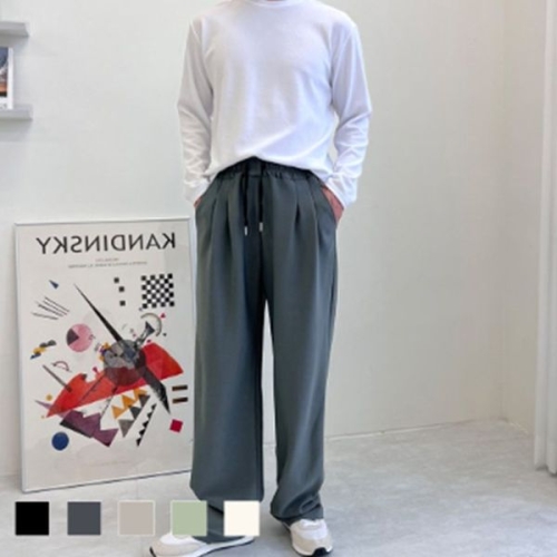 남성 TF963725 학생 투턱 밴딩 주름 편한 알바 통 와이드팬츠