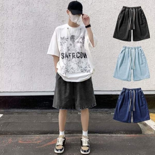 남성 ZW637127 캐주얼 와이드 밴딩 데님 반바지 스트릿