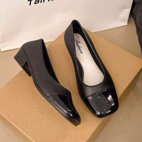 오피스룩 EN600378 심플 에나멜코 2컬러 플랫 단화