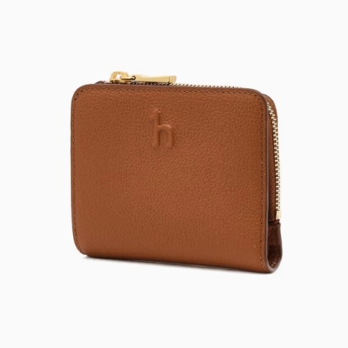 헤지스 여성 브라운 양각로고 소가죽 반지갑 HIWA6E240W2