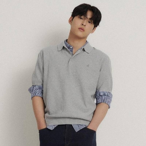 빈폴 남성 코튼실크 칼라넥 니트 그레이 BC6251C213