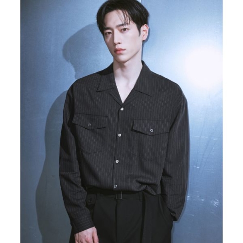 드로우핏 DRW FIT DRAW 서강준 PICK 세렌 오픈카라 스트라이프 셔츠 BLACK DFSH6108BK 183507