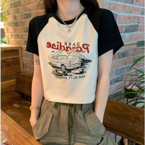 오너클랜 크롭티 파라다이스 배색 여성반팔 여름 반팔티 반팔 WFLLNV8260305