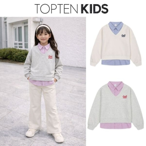 탑텐키즈 스쿠바 셔츠 레이어드 스웨트셔츠 (MKG2TR2202)