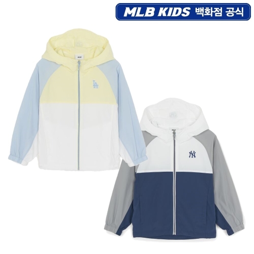 MLB키즈 아웃도어 컬러블럭 홑겹 바람막이 (7AWJB0763)