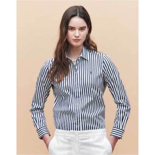 헤지스 여성 면 네이비 런던 스트라이프 슬림핏 긴소매 셔츠 WSSH5BC20N2