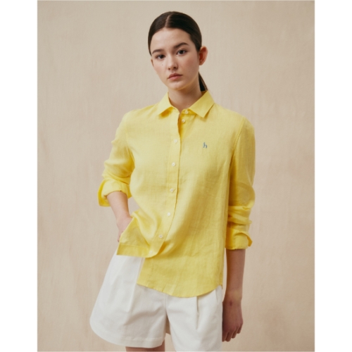 헤지스 여성 옐로우 솔리드 레귤러핏 긴소매 셔츠 WSSH5BC30Y2