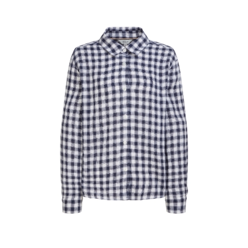 헤지스레이디스 여성 루즈크랍 린넨 깅엄체크 셔츠 네이비 HSSH6BC39N2