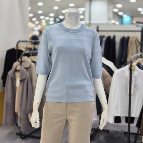 레노마레이디스 라운드 넥 칠부 소매 조직감 니트 R2H12KPO070