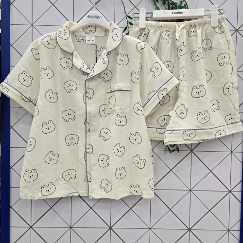 에꼴리에 주니어 틴톡 쿨 시어서커 카라 파자마 세트 26OP753_GN_GN 구리