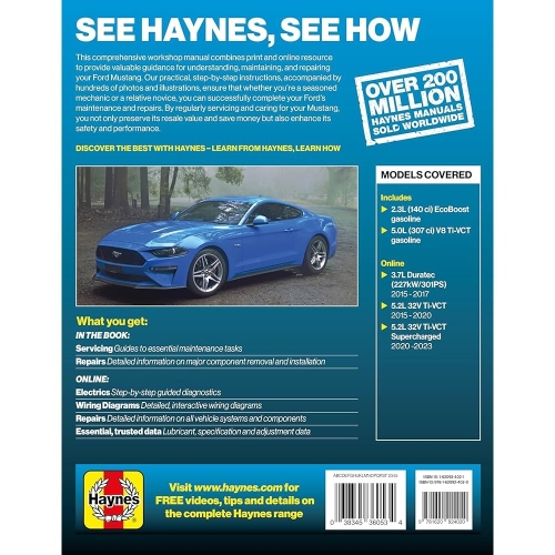  헤인즈 포드 머스탱 2015-2023 수리 매뉴얼 더 있는 콘텐츠를 다이어그램 및 온라인으로 컬러 사진 무료