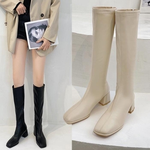 셀러허브 패션 슈썸 여성 사각코 가죽 기모안감 겨울 패션 부츠 LK-W888N 11686655A