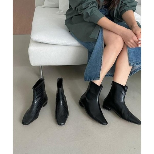 더블디 RJ-x1070 여성 봄 캐주얼 가죽 블랙 숏 앵클부츠 12335651A