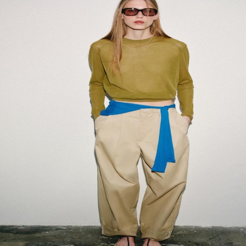 자라 니트 JUMPER 스웨터 숄더 SEAMS 올리브 그린 3486167