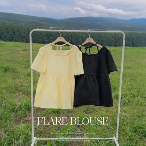 핫핑 여리무드/러블리 헤니스 링클 스퀘어넥 반팔 플레어 블라우스 P000CQNF