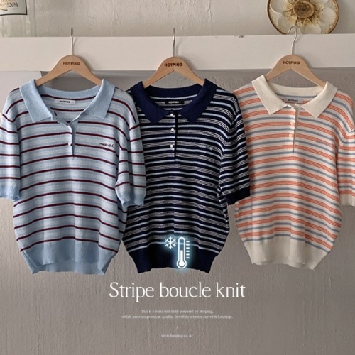 핫핑 통기성MAX/여름부클 비엔느 부클 카라 스트라이프 반팔 니트티 P000CQNC