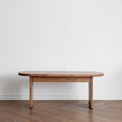 베이직가구 블랙러버 러버우드 원목 타원형 벤치의자