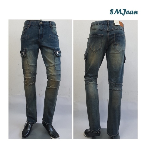 에스엠진 SMJ103 사이드포켓 슬림일자 남자 카고 청바지 스판 남성 워싱