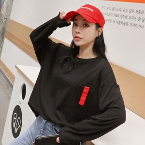  스위트바니 스퀘어 배색 라인 라운드넥 긴팔 티셔츠
