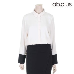  Ab.plus 블랙 소매배색 카라 긴팔 블라우스_LSR4MBA7A