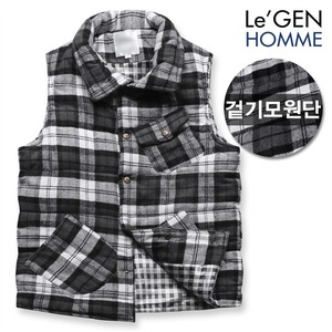  르젠 남성 겉기모 라인 블록체크 패딩조끼_LNPD353JN