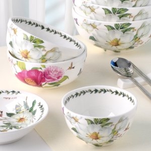 본차이나 목련 공기 5P세트 도자기 밥그릇 밥공기 그릇 대접 면기