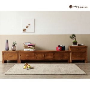 프라이드리빙 소나무 통원목 전통거실장 (본장 1단장 2단장)