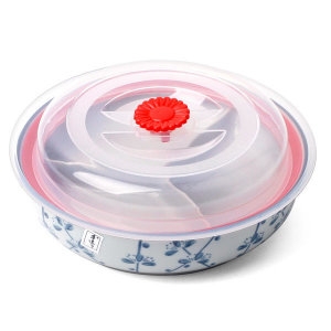 설화 도자기 3절 나눔찬기 뚜껑포함 나눔찬통