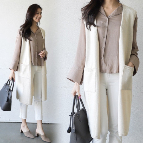 Mythy ELLA 여성 이루 롱 오픈 니트 베스트