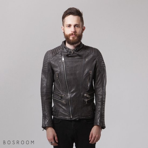 보스룸 BOSROOM 남자 리얼 양가죽 지퍼스타일 목버클 스타일리쉬 가죽자켓 라이더 그레이