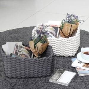 플랜  핸드메이드 코튼 니트 스퀘어 빅 바스켓