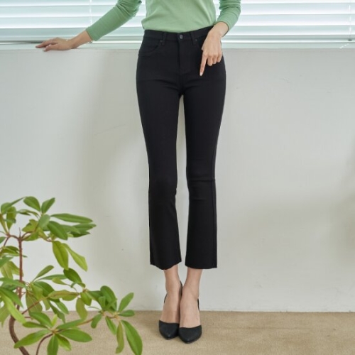 진마니아 허리스판 심플 블랙 밑단 컷팅 부츠컷 WJM-833