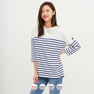 지오다노 여성 라운드 미키 스트라이프 티셔츠_328908