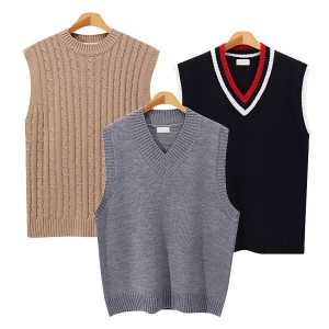 후앙스 배색 브이라인 커플 니트조끼 IDWT456